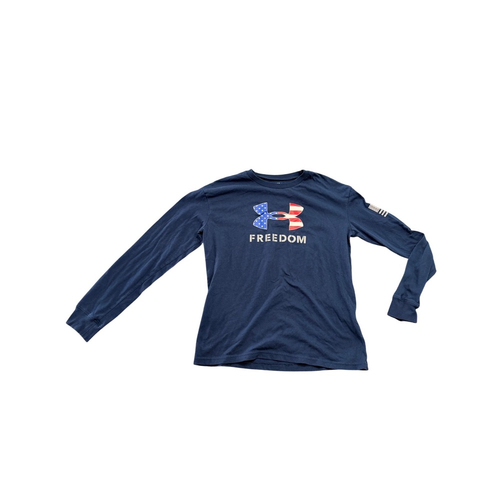 Under Armour Freedom Boys Navy Blue Long Sleeve Graphic Tee Shirt Size YLG Large